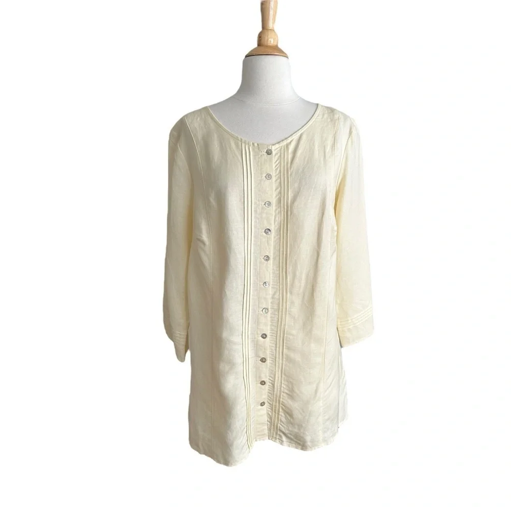 Linen Blend Linen Blend Pastel Yellow Pintuck Blouse Euro Summer Coastal 14/16